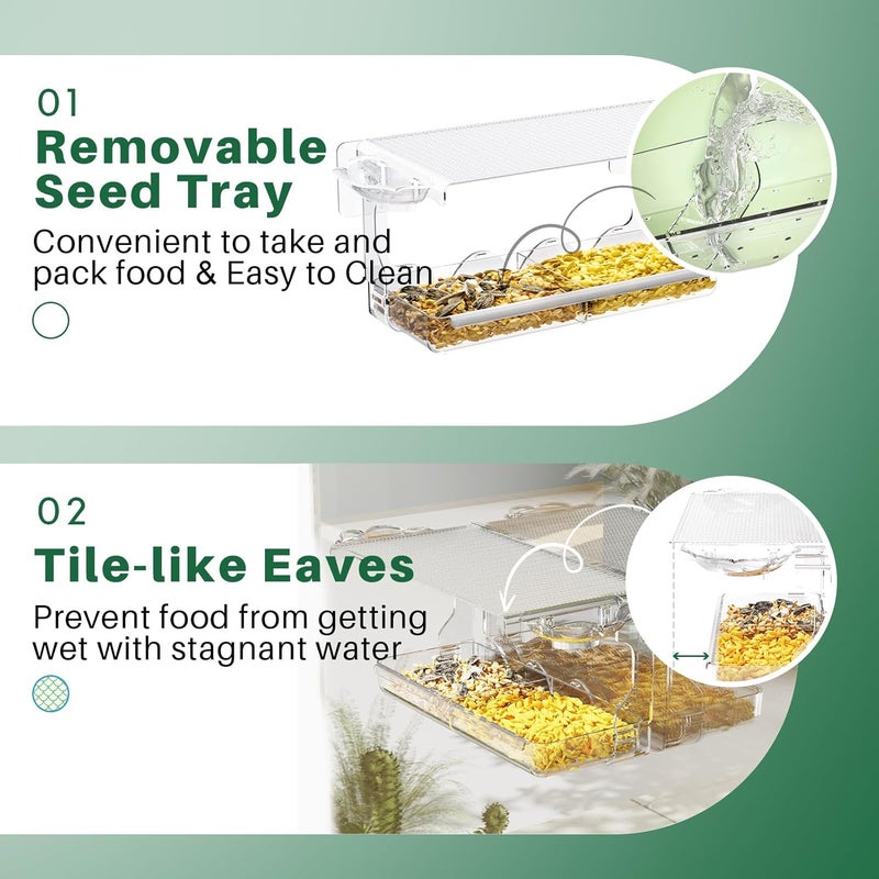 SUNALLY Window Bird Feeder for Outdoors, Clear Wild Bird Feeders Window Mounted with Self-Adhesive Hooks, Outside Hummingbird, burd, Oriole, Finch Bird Watching for Garden, Yard, Elderly Kids Viewing - Image 4